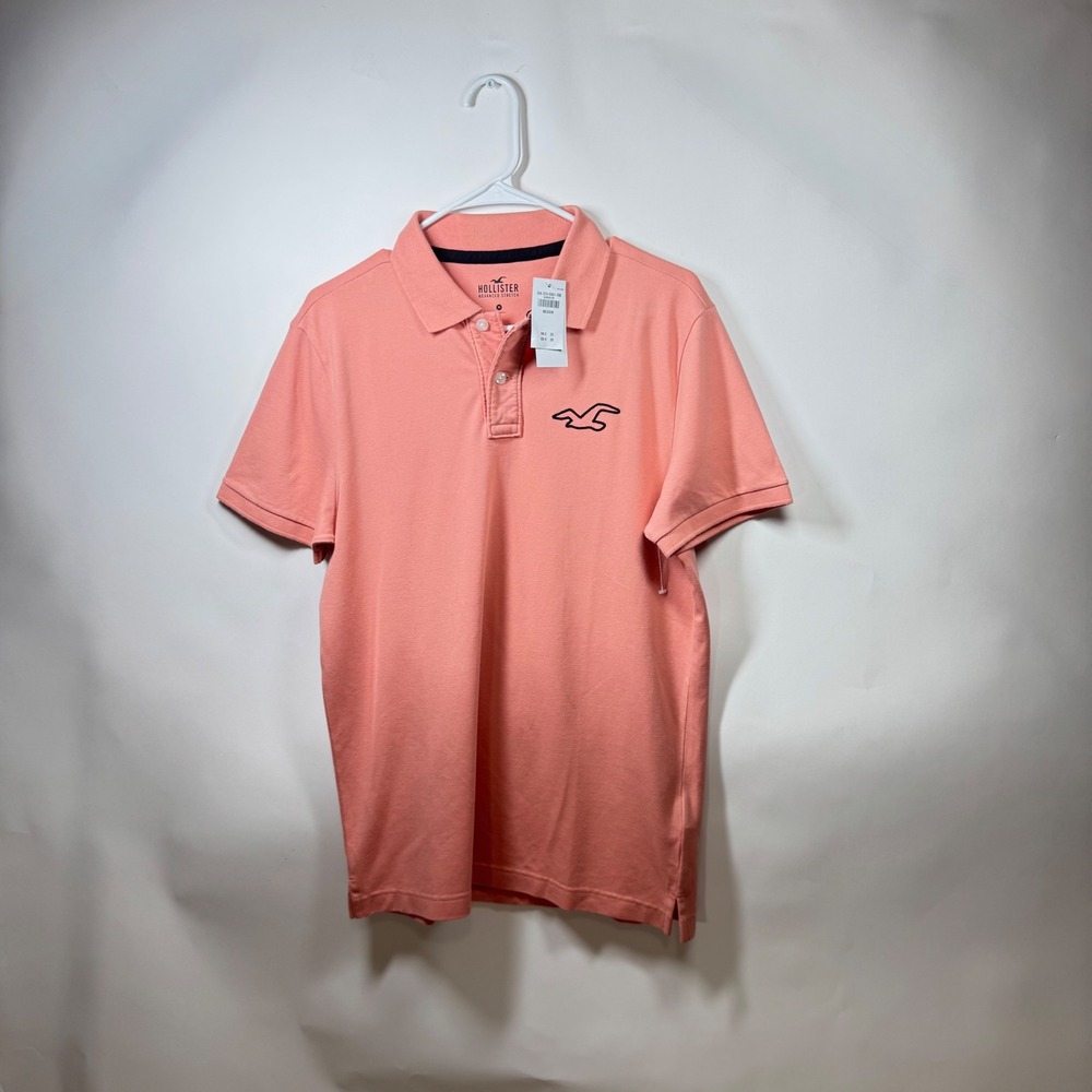 Hollister Mens Advanced Stretch Polo Shirt Coral Pink Short Sleeve Logo Medium